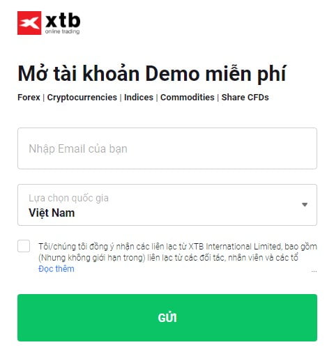 Nhập thông tin cá nhân để khởi tạo tài khoản Demo 