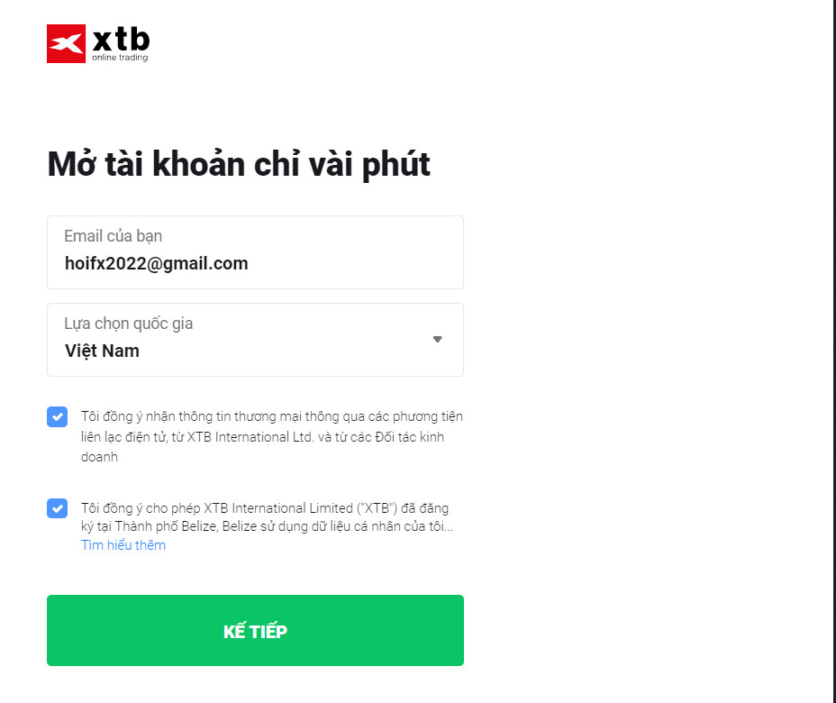 Cách mở tài khoản XTB