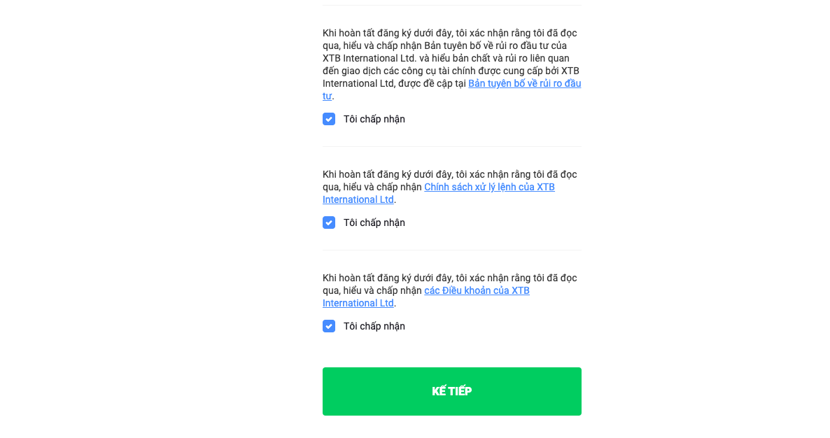 Đọc kỹ và chấp nhận các điều khoản của sàn giao dịch