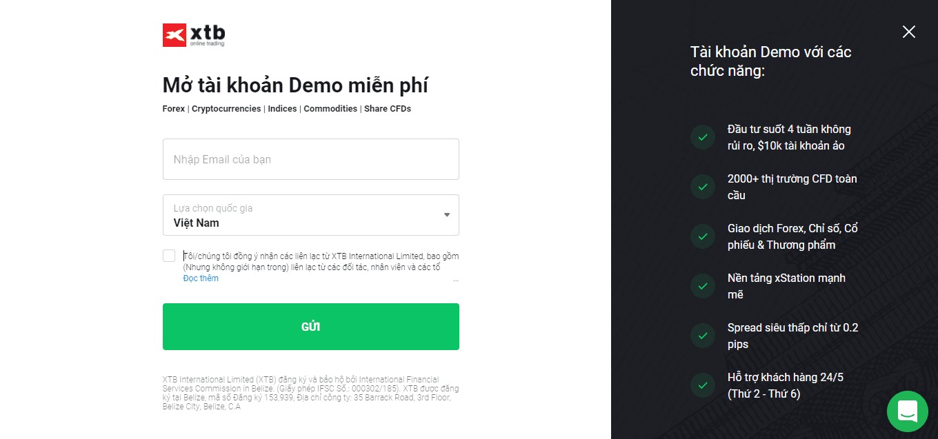 Tài khoản Demo của sàn XTB cho phép bạn dùng miễn phí 30 ngày